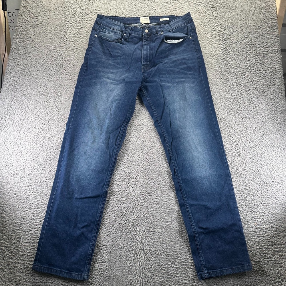 Zak Jeans Mens 36x34 Blue Cotton Denim‎ Straight Leg Faded Slim Workwear Stretch